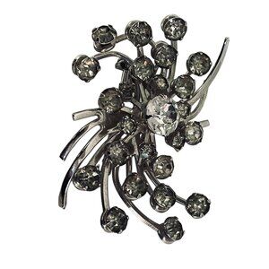 Vintage 1950s Womens Paste Flower Brooch‎ Pin Silver Plated